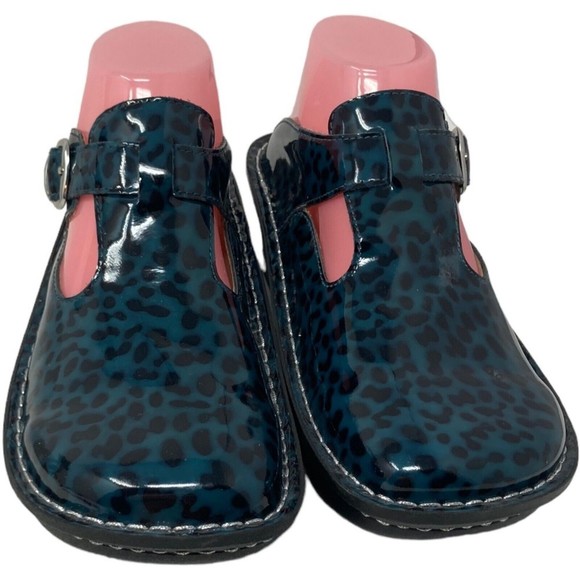Alegria Black and Blue Leopard Print Mules - Picture 4 of 10